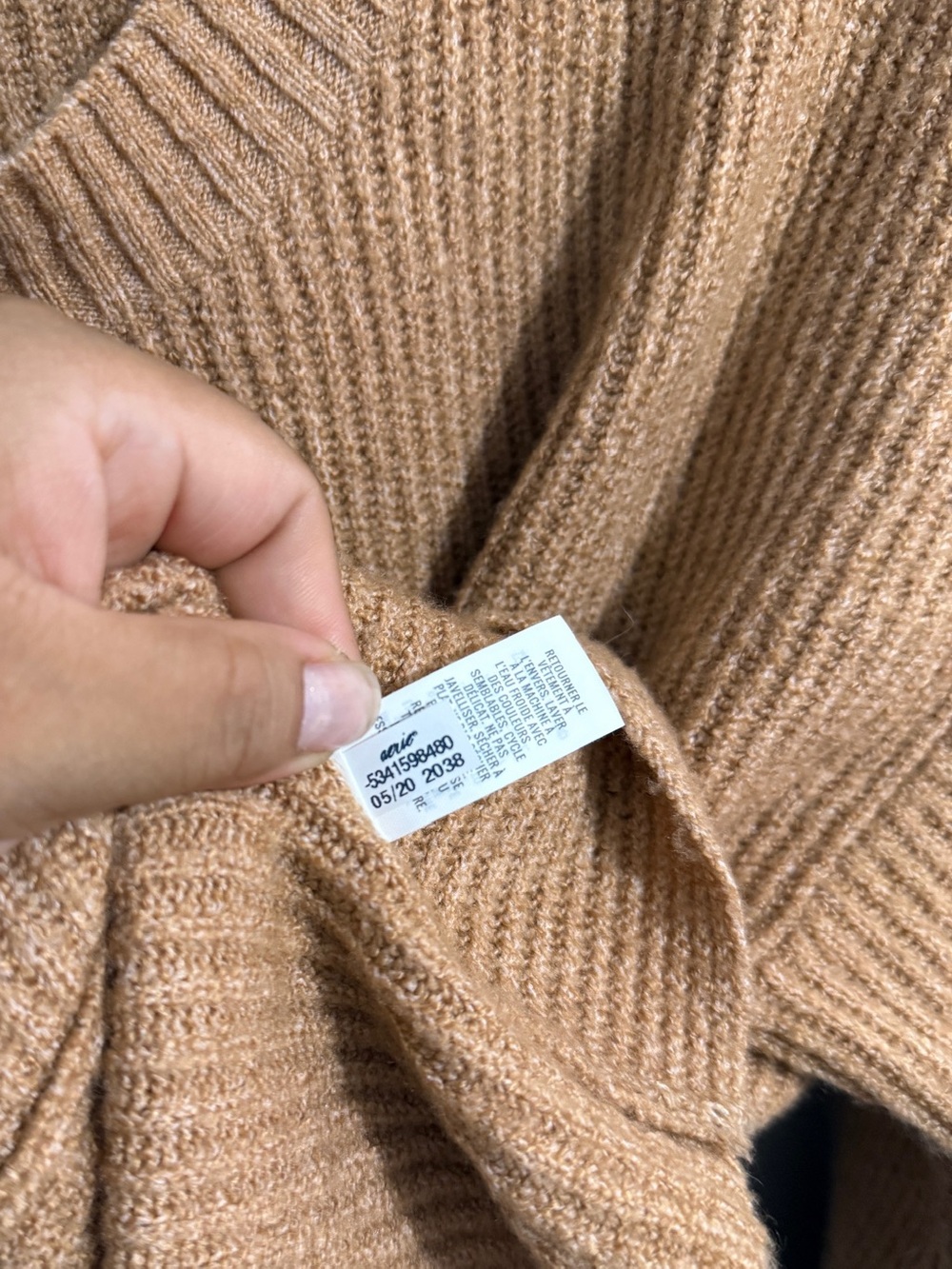 Aerie Sweater Womens Large Offline Knotted Front Crewneck Camel Slouchy Shoulder - Picture 7 of 10